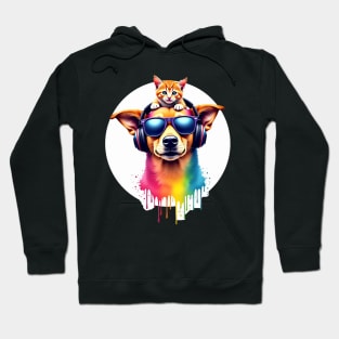 Cool dog with headphones and a cute cat on his head for both cat and dog lovers Hoodie